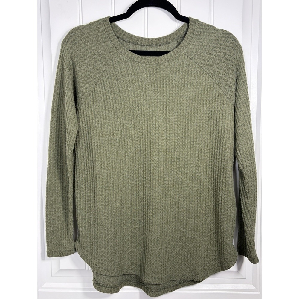 American Eagle Soft Plush Thermal Top Olive Green Waffle Knit XS